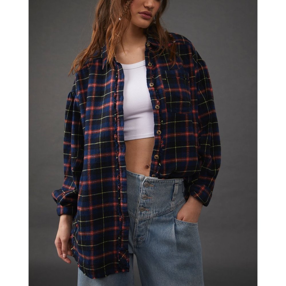 FREE PEOPLE Happy Hour Plaid / Navy Combo